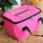 Personalised Name Only Gold Heart Design Pink Lunch Bag - Image 4