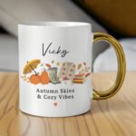 Personalised Autumn Design Gold Handled Ceramic Mug