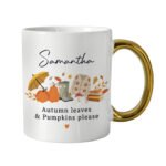 Personalised Autumn Design Gold Handled Ceramic Mug - Image 4
