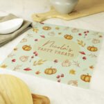 Personalised Pumpkin Design Glass Chopping Board/Worktop Saver - Image 2