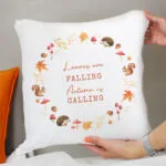 Personalised Any Message Autumn Wreath Design Cream Filled Cushion - Image 2