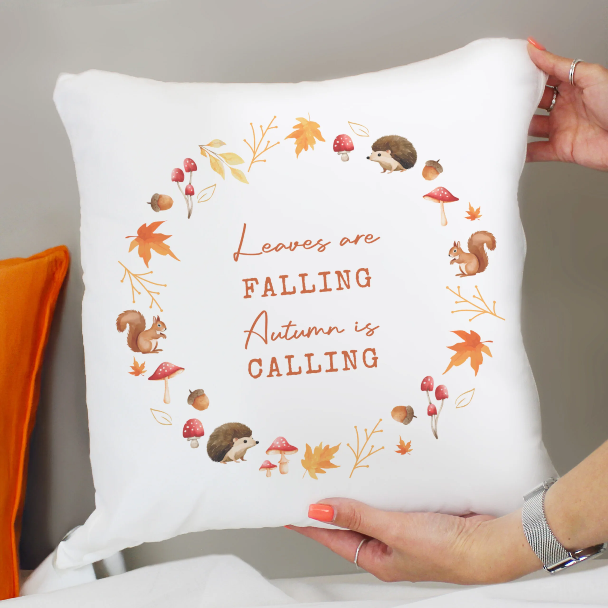 Personalised Any Message Autumn Wreath Design Cream Filled Cushion - Image 2