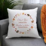 Personalised Any Message Autumn Wreath Design Cream Filled Cushion - Image 3