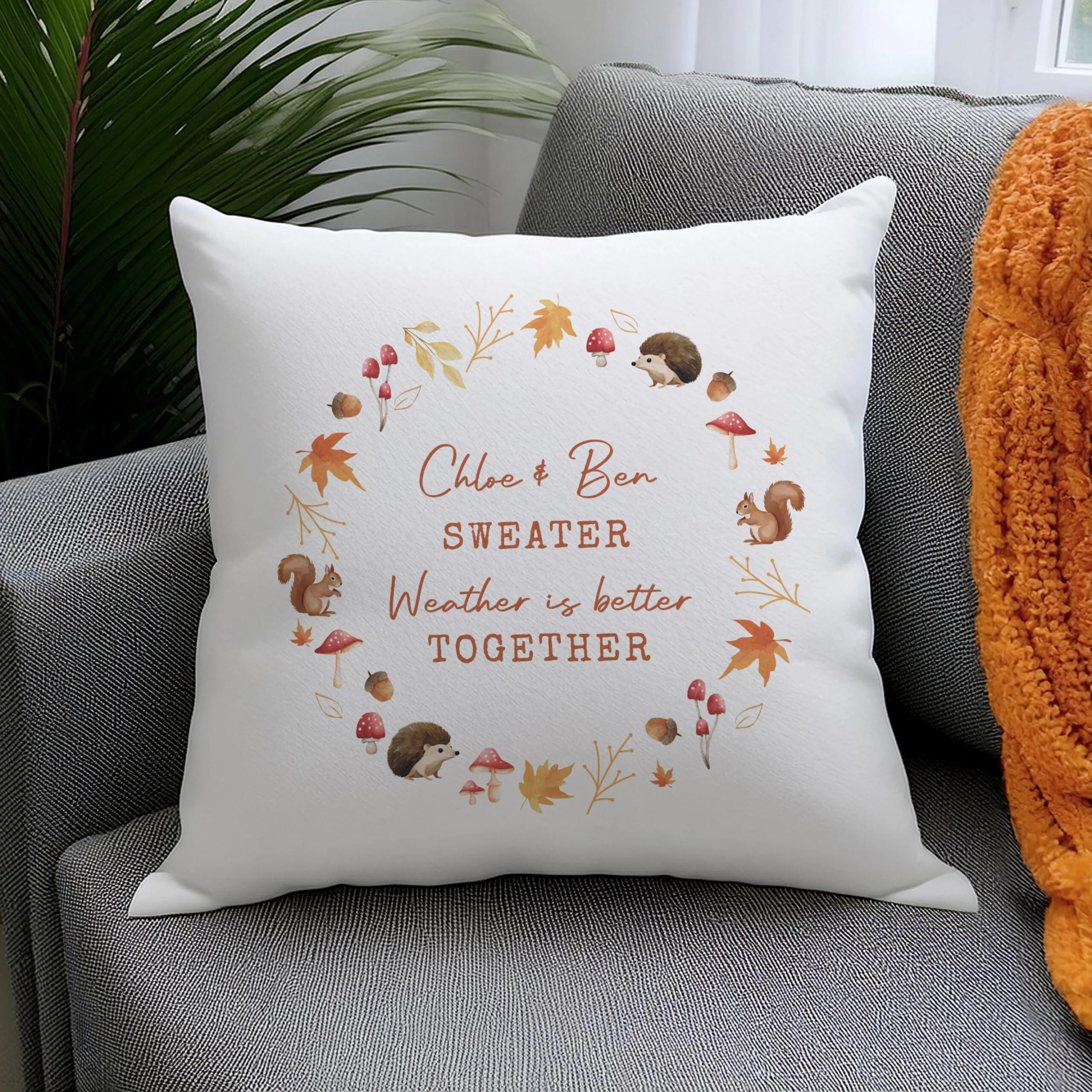 Personalised Any Message Autumn Wreath Design Cream Filled Cushion - Image 3