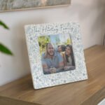 Personalised Blue Floral Design 4x4 Ceramic Photo Frame - Image 3