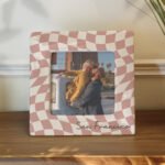 Personalised Pink Checkerboard Design 4x4 Ceramic Photo Frame - Image 2