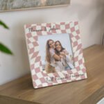 Personalised Pink Checkerboard Design 4x4 Ceramic Photo Frame - Image 3