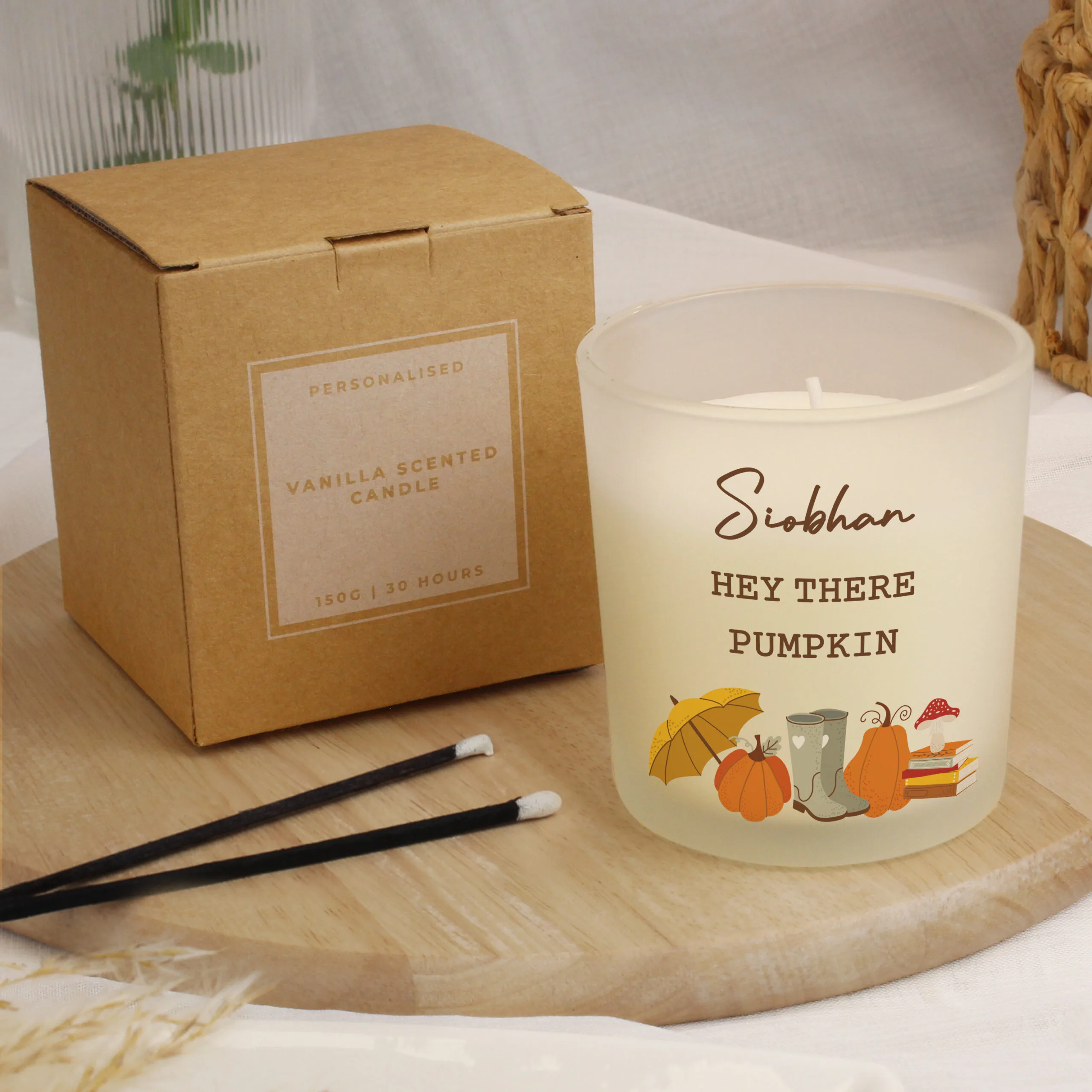 Personalised Autumn Design Scented Frosted Glass Jar Candle - Image 2