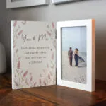 Personalised Any Message Floral Design Wooden Hinged 4x6 Portrait Photo Frame