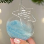 Personalised 'Feathers Appear When Loved Ones Are Near' Blue Feather Glass Bauble - Image 3
