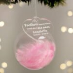Personalised 'Feathers Appear When Loved Ones Are Near' Pink Feather Glass Bauble