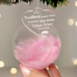 Personalised 'Feathers Appear When Loved Ones Are Near' Pink Feather Glass Bauble - Image 3