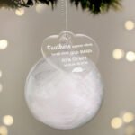 Personalised 'Feathers Appear When Loved Ones Are Near' White Feather Glass Bauble