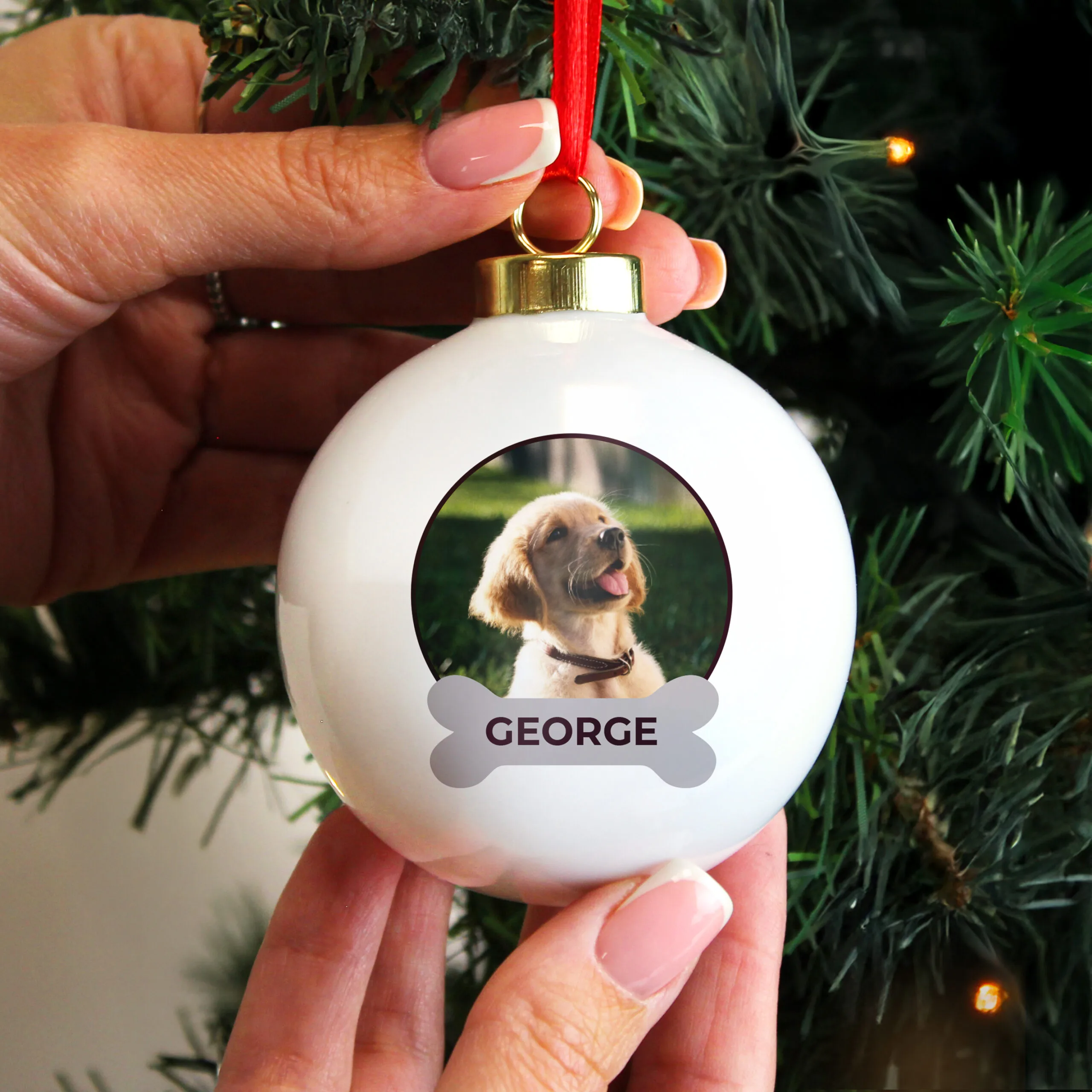 Personalised Photo Upload Dog Ceramic Christmas Bauble - Image 2