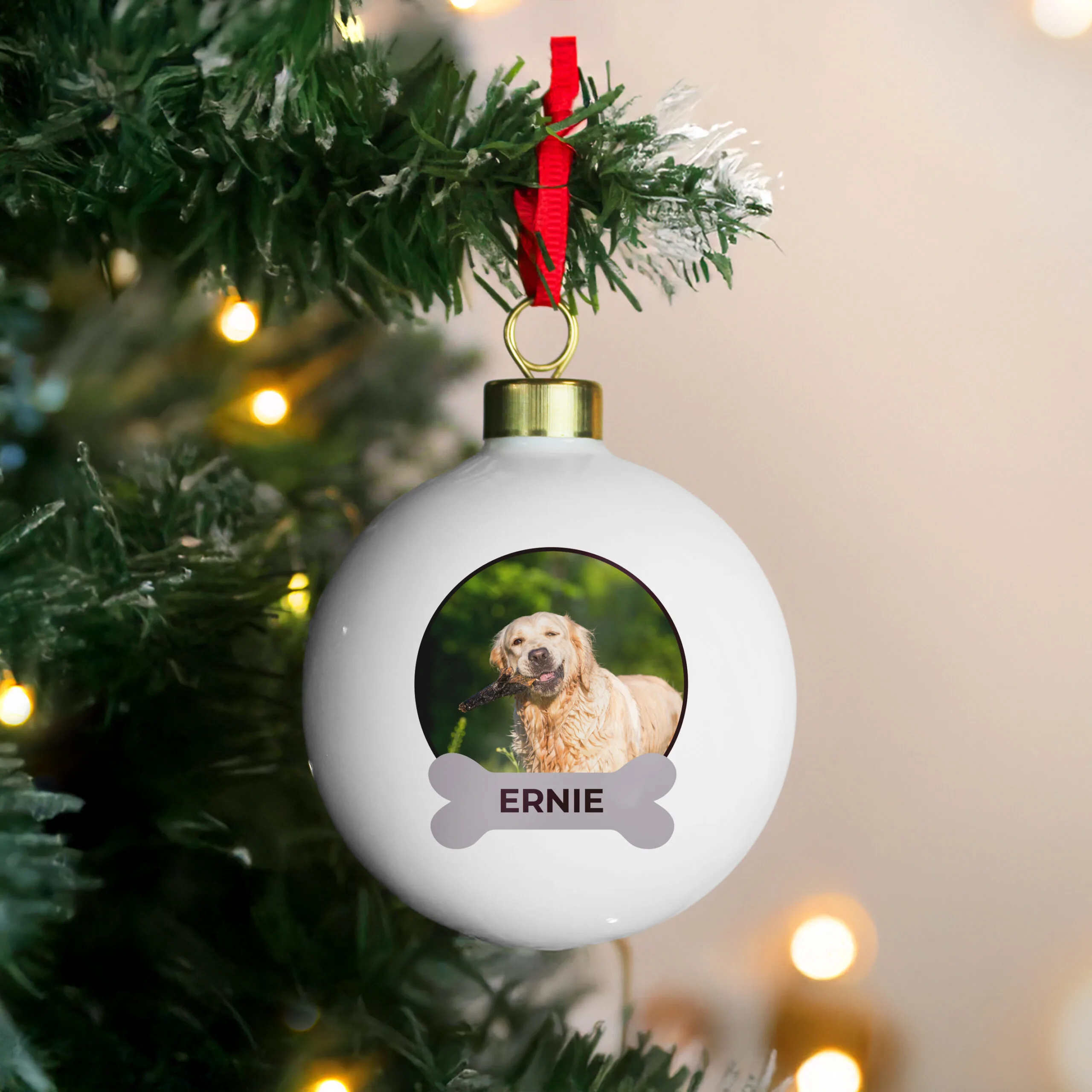 Personalised Photo Upload Dog Ceramic Christmas Bauble - Image 3