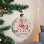 Personalised Children's Unicorn Design Glass Christmas Bauble - Image 3