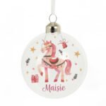 Personalised Children's Unicorn Design Glass Christmas Bauble - Image 4