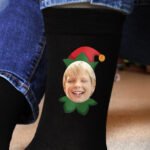 Personalised Photo Upload Christmas Elf Design Men's Black Socks - Image 2