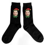 Personalised Photo Upload Christmas Elf Design Men's Black Socks - Image 4