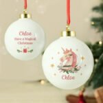 Personalised Children's Unicorn Design Ceramic Christmas Bauble - Image 3