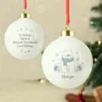 Personalised Children's Polar Bear Design Ceramic Christmas Bauble