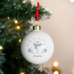 Personalised Children's Polar Bear Design Ceramic Christmas Bauble - Image 4
