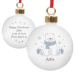 Personalised Children's Polar Bear Design Ceramic Christmas Bauble - Image 5