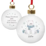 Personalised Children's Polar Bear Design Ceramic Christmas Bauble - Image 5