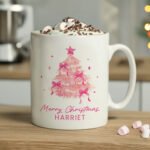 Personalised Pink Christmas Tree Design Ceramic Mug