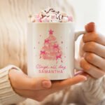 Personalised Pink Christmas Tree Design Ceramic Mug - Image 2
