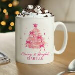 Personalised Pink Christmas Tree Design Ceramic Mug - Image 3