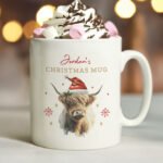 Personalised Christmas Highland Cow Design Ceramic Mug