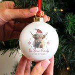Personalised Highland Cow Design Ceramic Christmas Bauble - Image 2