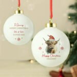 Personalised Highland Cow Design Ceramic Christmas Bauble - Image 3