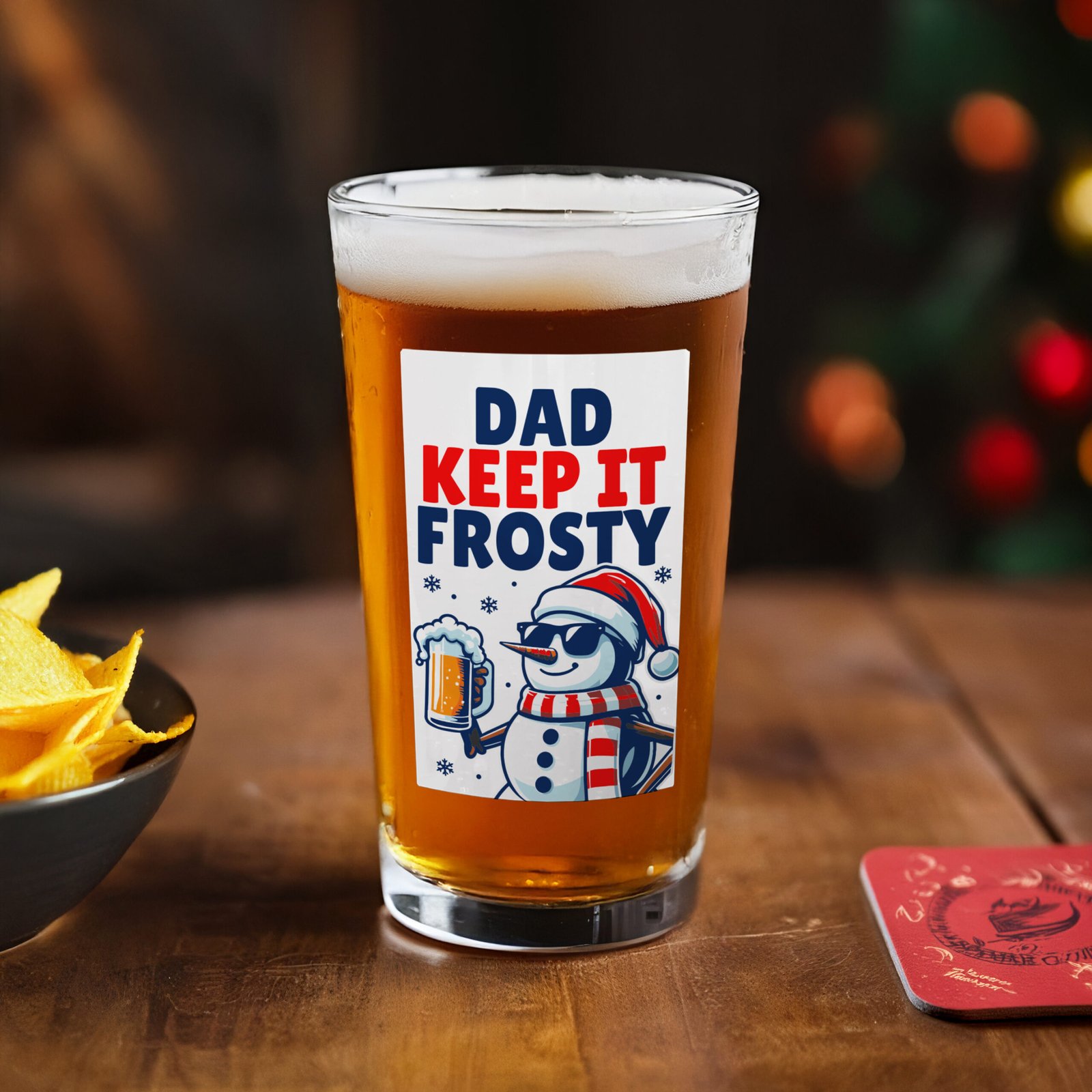 P0807A12 Personalised Snowman 'Keep It Frosty' Christmas Beer Glass Personalised Snowman 'Keep It Frosty' Christmas Beer Glass - Image 1