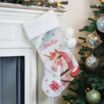 Personalised Unicorn Design Luxury Grey Pom Pom Christmas Stocking - Image 3