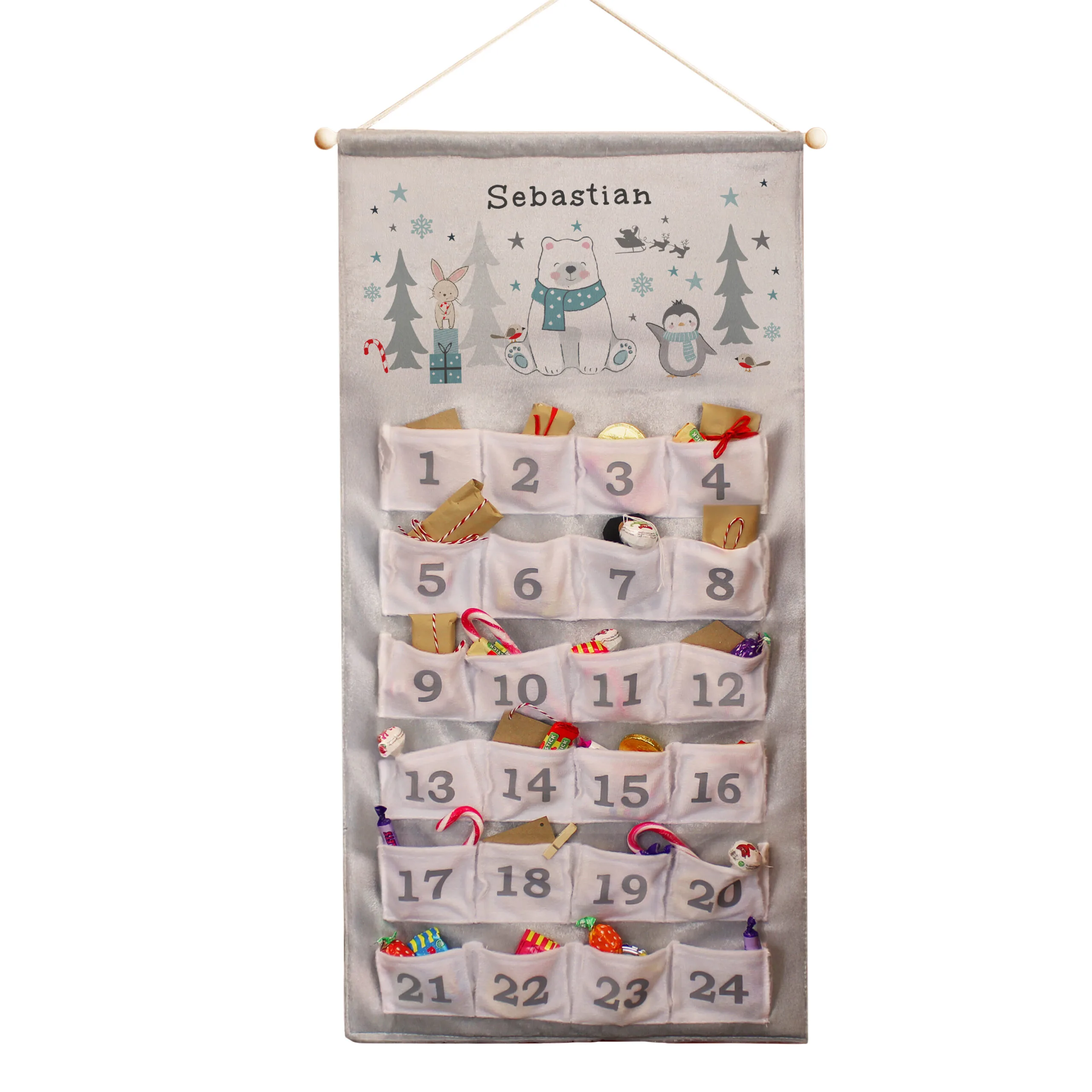 Personalised Children's Polar Bear Design Grey Felt Christmas Advent Calendar - Image 6