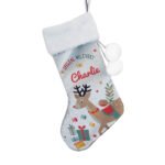Personalised Reindeer Design 'Special Delivery' Luxury Grey Pom Pom Christmas Stocking - Image 4