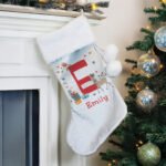 Personalised Initial & Name Reindeer Design Luxury Grey Pom Pom Christmas Stocking - Image 3