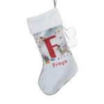 Personalised Initial & Name Reindeer Design Luxury Grey Pom Pom Christmas Stocking - Image 4