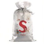 Personalised Initial & Name Reindeer Design Luxury Grey Pom Pom Christmas Sack - Image 4
