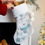 Personalised Polar Bear Design Luxury Grey Pom Pom Christmas Stocking - Image 2