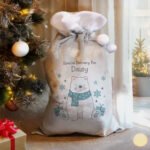 Personalised Polar Bear Design 'Special Delivery' Luxury Grey Pom Pom Christmas Sack - Image 3