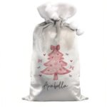 Personalised Pink Christmas Tree Design Luxury Grey Pom Pom Christmas Sack - Image 4