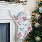 Personalised Pink Bows Design Luxury Grey Pom Pom Christmas Stocking - Image 3