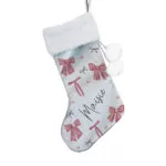 Personalised Pink Bows Design Luxury Grey Pom Pom Christmas Stocking - Image 4