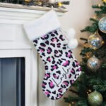 Personalised Leopard Print Design Luxury Grey Pom Pom Christmas Stocking - Image 3