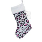 Personalised Leopard Print Design Luxury Grey Pom Pom Christmas Stocking - Image 4