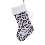 Personalised Leopard Print Design Luxury Grey Pom Pom Christmas Stocking - Image 4