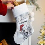 Personalised Dog Breed Luxury Grey Pom Pom Christmas Stocking - Image 4